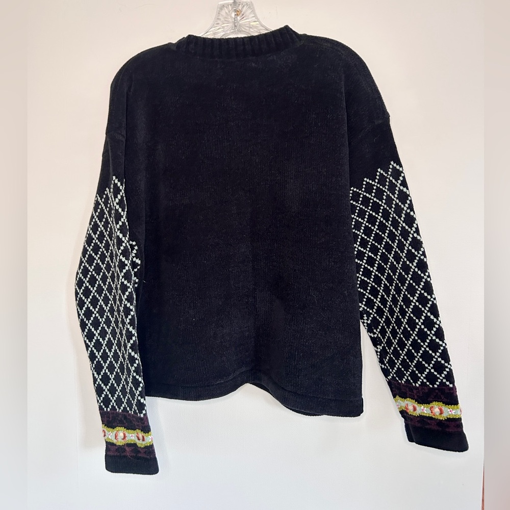 VINTAGE 90s Floral Embroidered Argyle Boxy Cardigan Feminine Whimsigoth | Size L - Picture 14 of 15